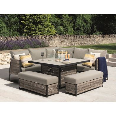 Bramblecrest Mauritius 8 Seater Square Casual Dining Set with Firepit